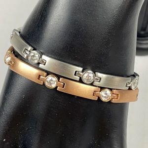 Lot of 2 Speidel Bracelets Cubic Zironia Stainless Steel Copper Silvertone